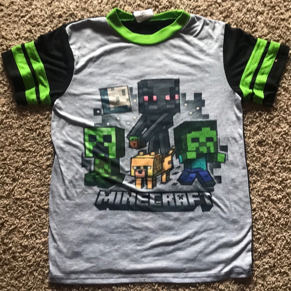 AME Minecraft Gray Black & Green Short Sleeve Top Shirt